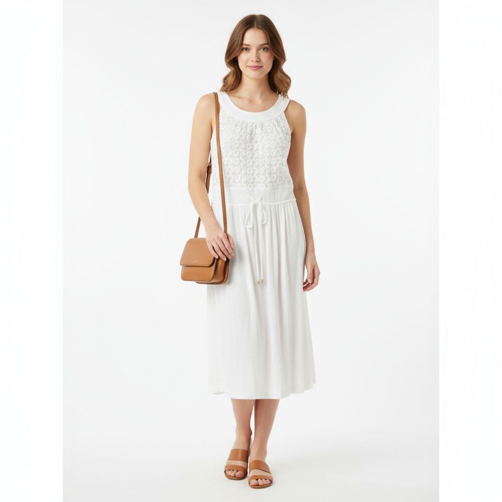 Calvin‎ Klein White Lace Bodice A Line Sleeveless Dress 12 NEW